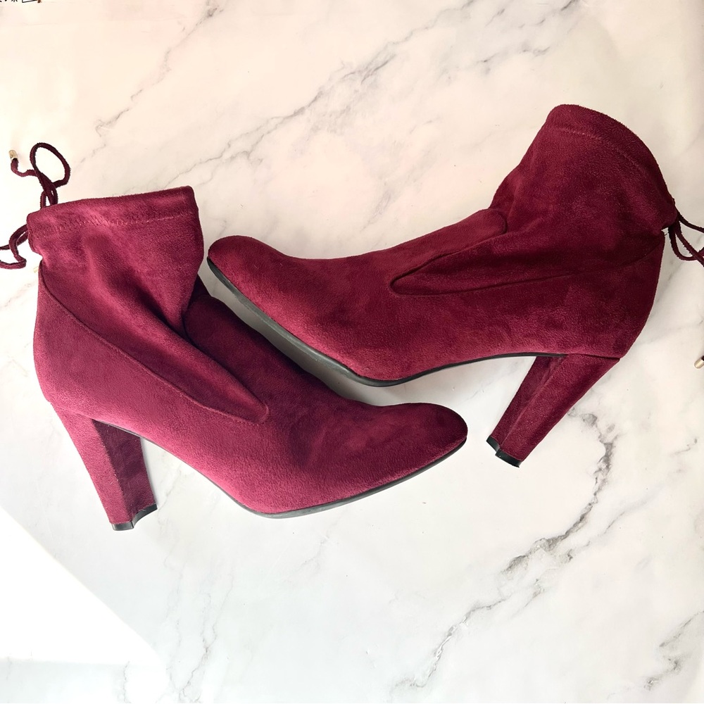 Unisa Dark Red Maroon Faux Suede Ressie Sock Heel Ankle Booties Women’s Size 10